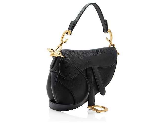 Autre Marque Mini borsa Saddle Dior in pelle di vitello grana naturale con tracolla Nero - vista 2