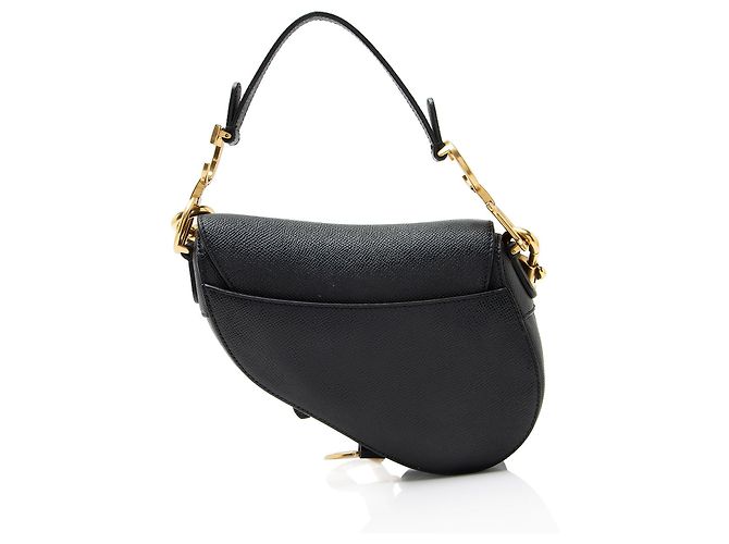 Autre Marque Mini borsa Saddle Dior in pelle di vitello grana naturale con tracolla Nero - vista 3