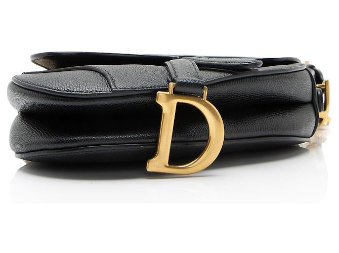 Autre Marque Mini borsa Saddle Dior in pelle di vitello grana naturale con tracolla Nero - vista 4