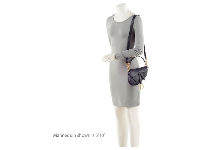 Autre Marque Mini borsa Saddle Dior in pelle di vitello grana naturale con tracolla Nero - vista 5