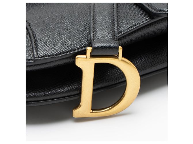 Autre Marque Mini borsa Saddle Dior in pelle di vitello grana naturale con tracolla Nero - vista 9