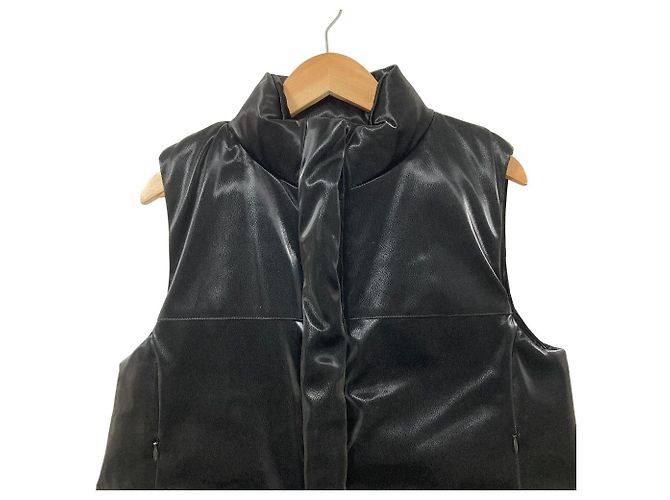 Autre Marque Double Standard Clothing Kunstleder-Daunenweste Schwarz - Ansicht 5