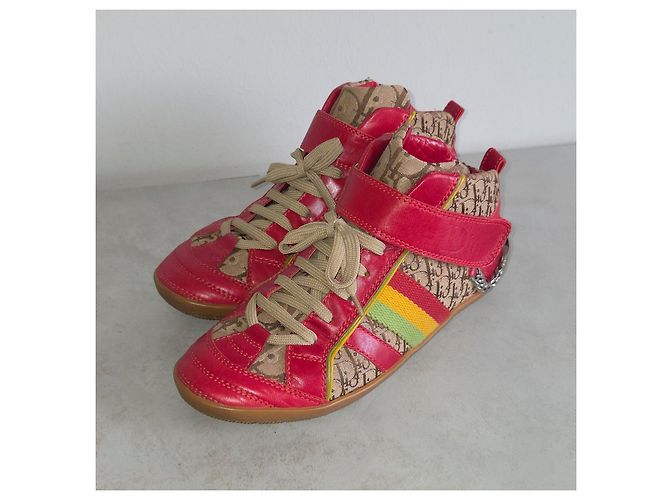 Christian Dior Sneaker alte Dior Monogram in pelle rossa e tela Rosso Beige - vista 2