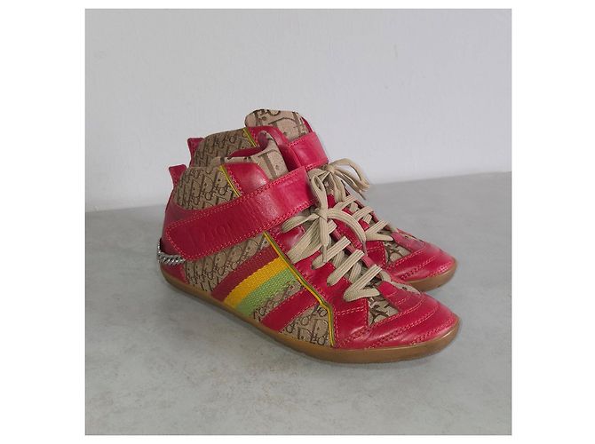Christian Dior Sneaker alte Dior Monogram in pelle rossa e tela Rosso Beige - vista 4