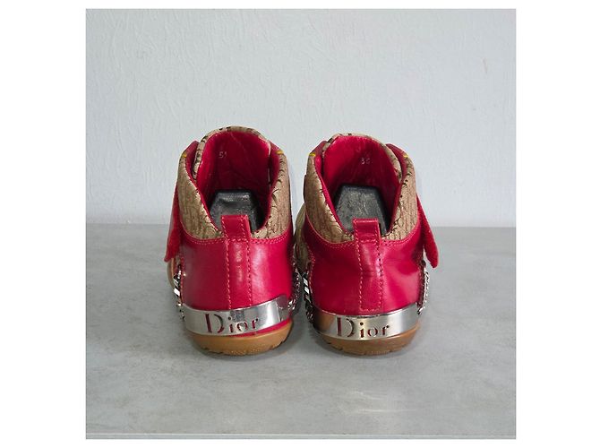 Christian Dior Sneaker alte Dior Monogram in pelle rossa e tela Rosso Beige - vista 6