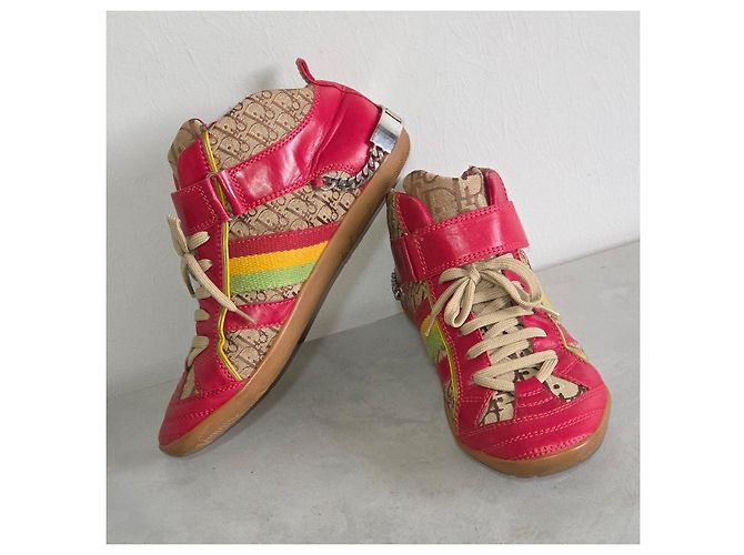 Christian Dior Sneaker alte Dior Monogram in pelle rossa e tela Rosso Beige - vista 7