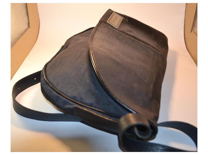 Bolsa de ombro Gianni Versace em tecido e pele de lagarto Preto Azul escuro - vista 3
