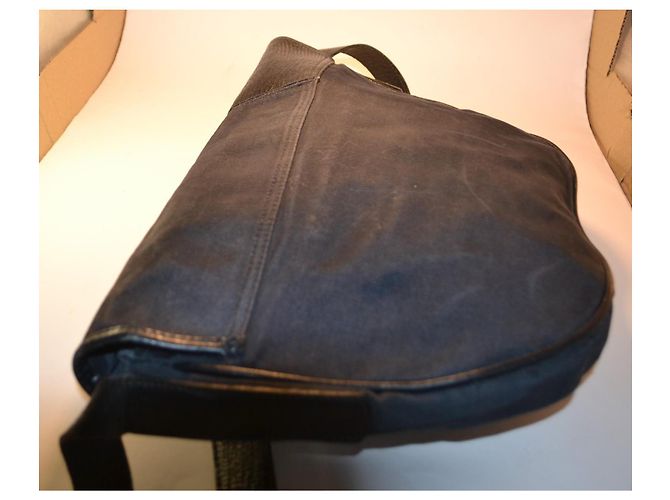 Bolsa de ombro Gianni Versace em tecido e pele de lagarto Preto Azul escuro - vista 4