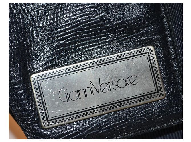 Bolsa de ombro Gianni Versace em tecido e pele de lagarto Preto Azul escuro - vista 5
