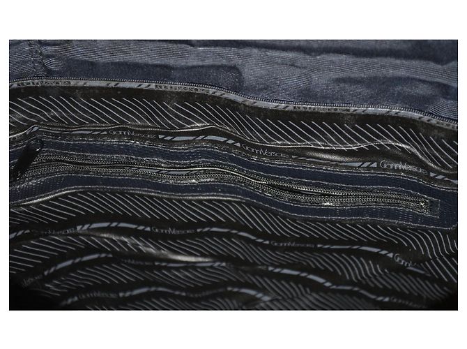 Bolsa de ombro Gianni Versace em tecido e pele de lagarto Preto Azul escuro - vista 6