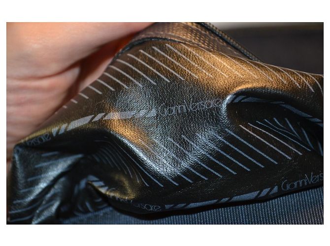 Bolsa de ombro Gianni Versace em tecido e pele de lagarto Preto Azul escuro - vista 7