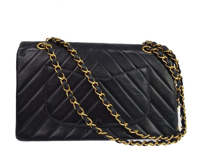 Chanel Vintage Classic Double Flap Chevron Lambskin Medium Schwarz - Ansicht 2