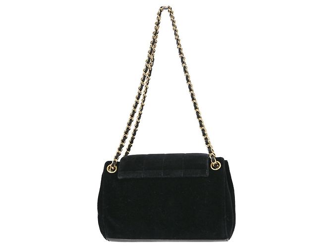 Chanel Chocolate Bar Mademoiselle Lock Chain Quilted velvet Nero - vista 2