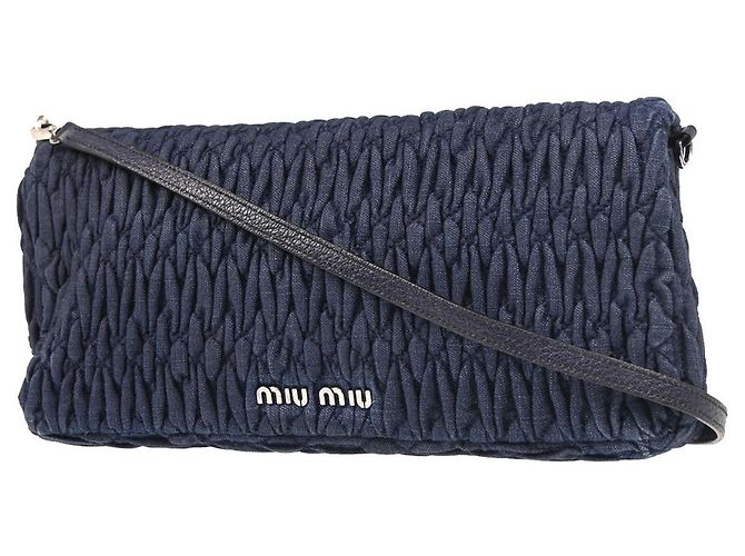 Miu Miu Crystal Clutch Matelassé Denim Small Marineblau - Ansicht 2