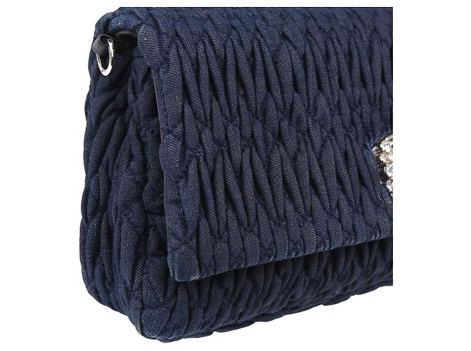 Miu Miu Crystal Clutch Matelassé Denim Small Marineblau - Ansicht 5