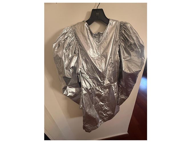 Autre Marque ROTATE Birger Christensen Number 24 Metallic Lamé Kleid Silber - Ansicht 3