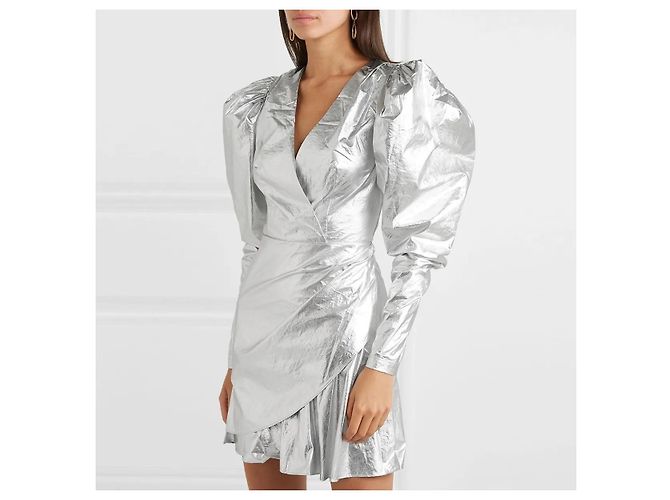 Autre Marque ROTATE Birger Christensen Number 24 Metallic Lamé Kleid Silber - Ansicht 6