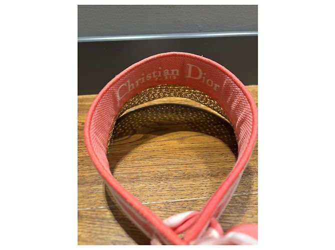 Christian Dior Stroh-Visier mit rosa Band und Schal Pink Weiß - Ansicht 3