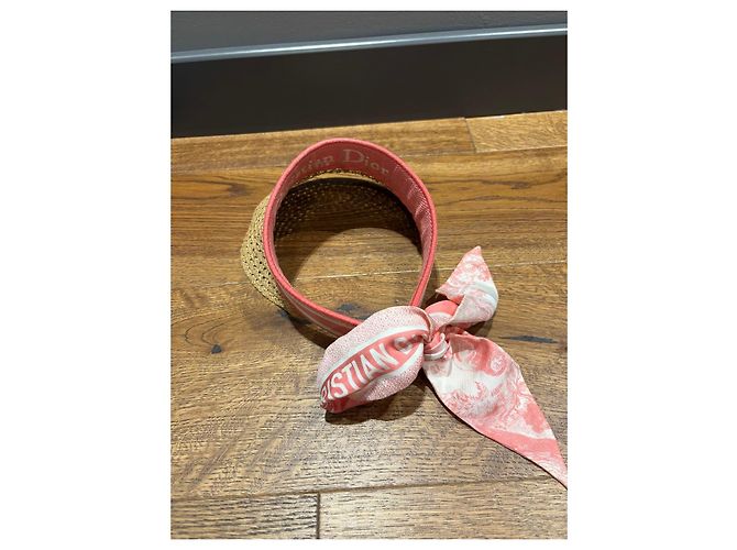 Christian Dior Stroh-Visier mit rosa Band und Schal Pink Weiß - Ansicht 4