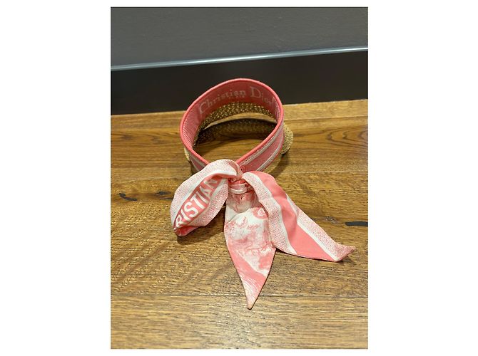 Christian Dior Stroh-Visier mit rosa Band und Schal Pink Weiß - Ansicht 5