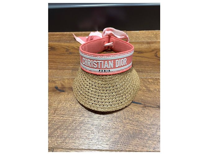Christian Dior Stroh-Visier mit rosa Band und Schal Pink Weiß - Ansicht 6