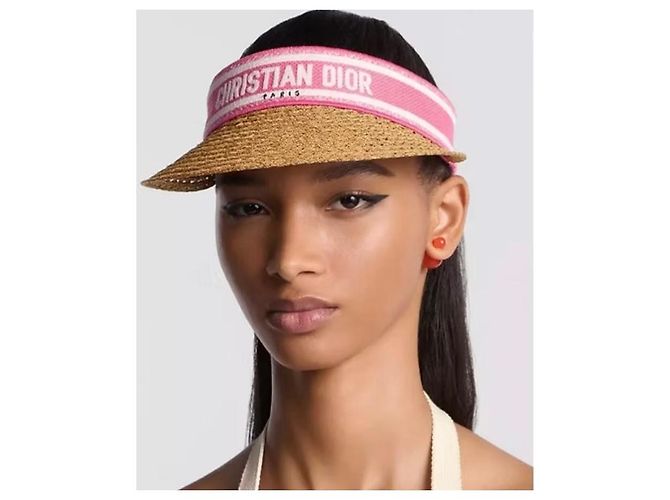 Christian Dior Stroh-Visier mit rosa Band und Schal Pink Weiß - Ansicht 7
