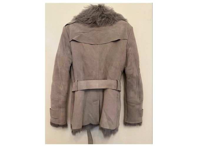 Burberry Shearling und Lammleder Jacke mit Gürtel Grau - Ansicht 2