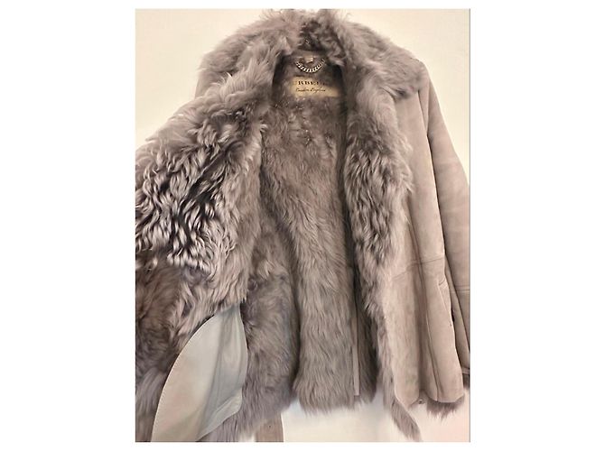 Burberry Shearling und Lammleder Jacke mit Gürtel Grau - Ansicht 4