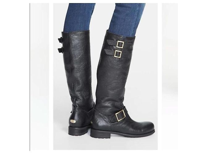 Jimmy Choo Wrinkled Yule Lederstiefel Schwarz - Ansicht 2