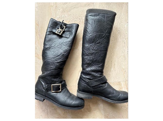 Jimmy Choo Wrinkled Yule Lederstiefel Schwarz - Ansicht 3