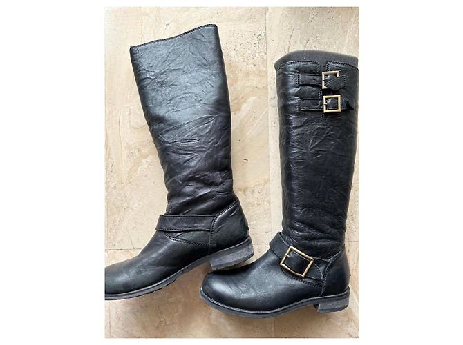 Jimmy Choo Wrinkled Yule Lederstiefel Schwarz - Ansicht 4