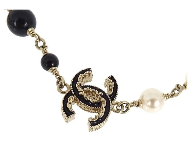 Chanel CC Halskette Kunstperlen und Metall Lang Golden - Ansicht 4