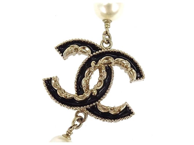 Chanel CC Halskette Kunstperlen und Metall Lang Golden - Ansicht 7