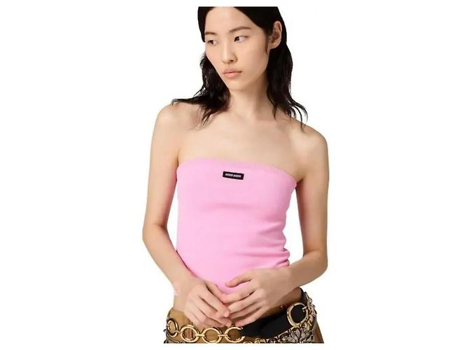 Miu Miu Top tube en mezcla de viscosa rosa - vista 6