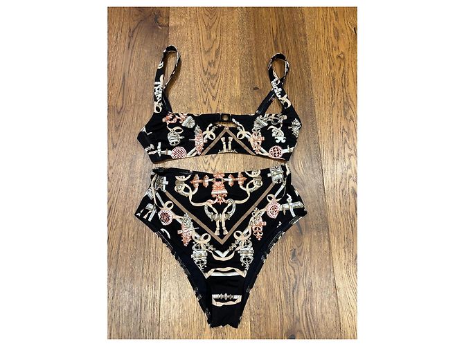 Conjunto de Bikini Hermès Gioda Negro Blanco Dorado - vista 2
