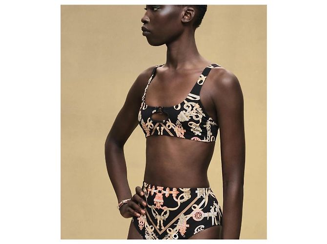 Conjunto de Bikini Hermès Gioda Negro Blanco Dorado - vista 6