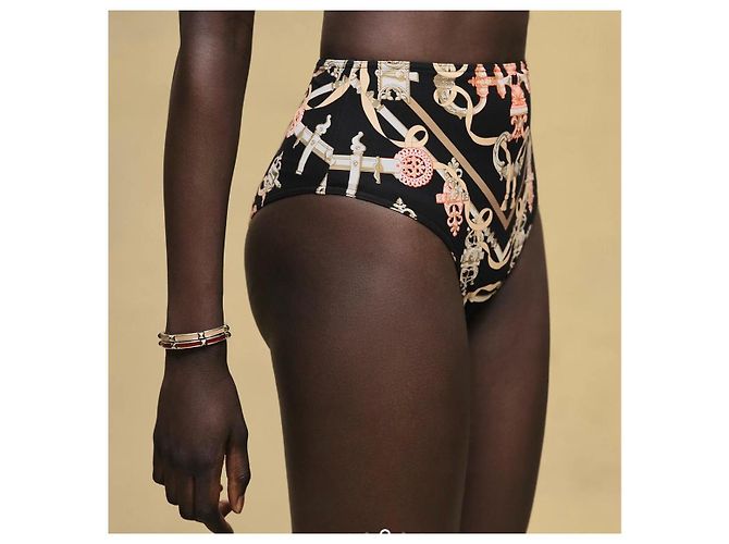 Conjunto de Bikini Hermès Gioda Negro Blanco Dorado - vista 7