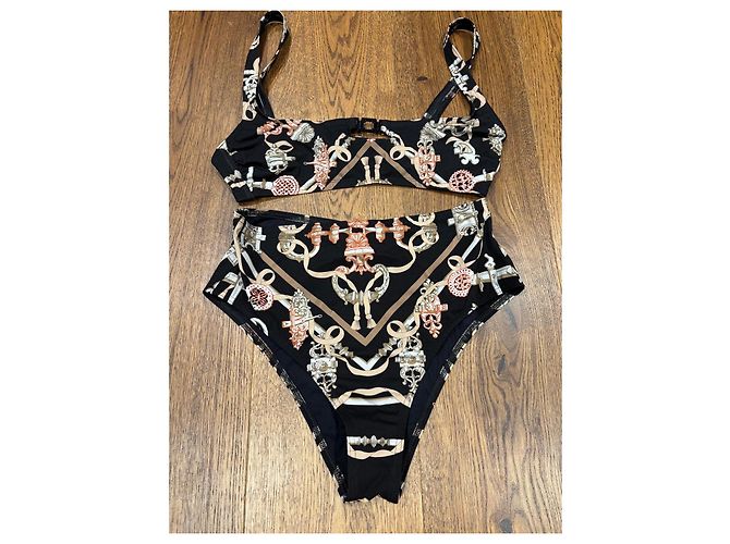 Conjunto de Bikini Hermès Gioda Negro Blanco Dorado - vista 9
