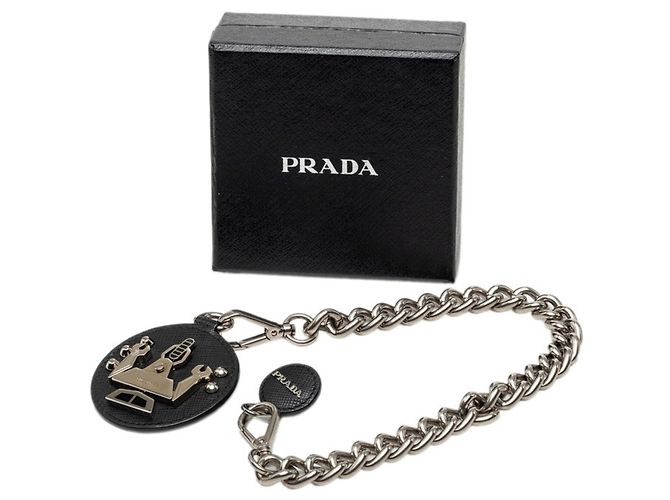 Saffiano Prada Brosche mit Kettenlogo und Robotermotiv Schwarz - Ansicht 5