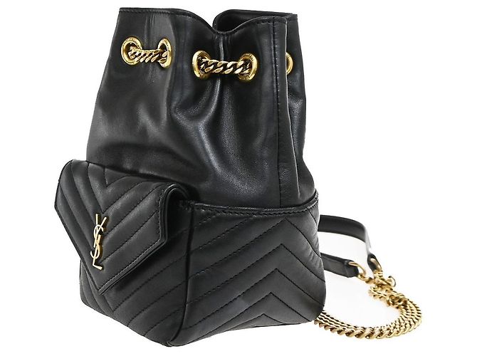 Autre Marque Saint Laurent Joe Bucket Matelasse Chevron Leather Mini Nero - vista 3