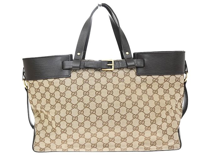 Borsa secchiello Gucci con cintura in tela GG e pelle East West Marrone - vista 2