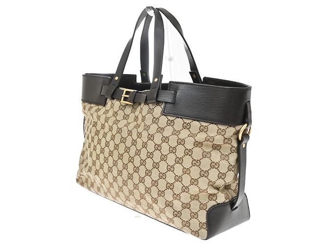 Borsa secchiello Gucci con cintura in tela GG e pelle East West Marrone - vista 3