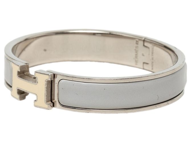 Hermès Pulsera de Esmalte Hermes Click H GM Castaño Plata Crudo - vista 2