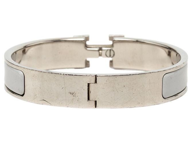 Hermès Pulsera de Esmalte Hermes Click H GM Castaño Plata Crudo - vista 3