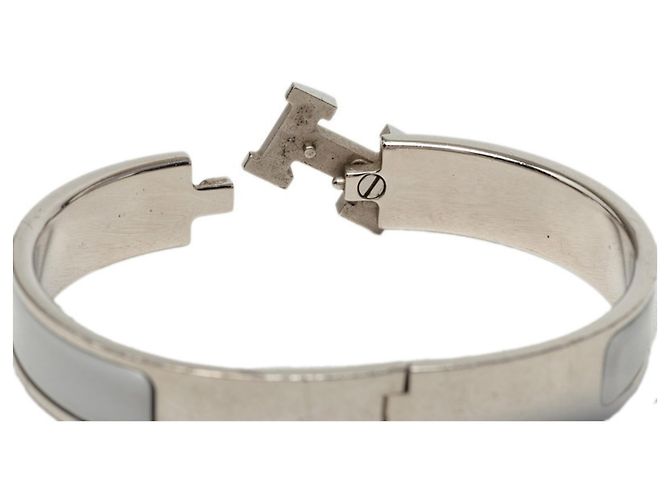 Hermès Pulsera de Esmalte Hermes Click H GM Castaño Plata Crudo - vista 4