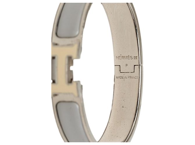 Hermès Pulsera de Esmalte Hermes Click H GM Castaño Plata Crudo - vista 5