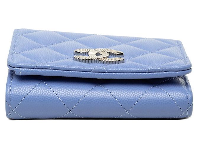 Chanel Coco Mark Matelassé Tri-fold Geldbörse Blau - Ansicht 3