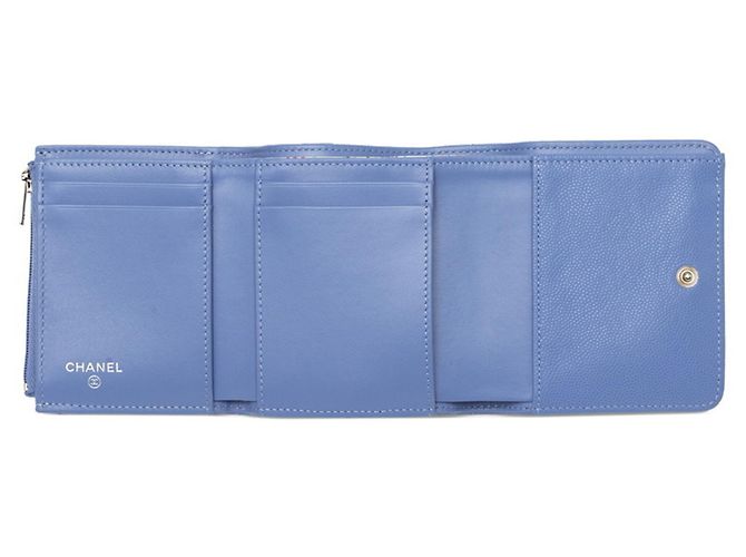 Chanel Coco Mark Matelassé Tri-fold Geldbörse Blau - Ansicht 4