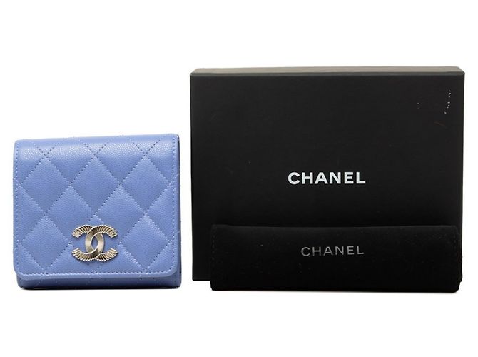 Chanel Coco Mark Matelassé Tri-fold Geldbörse Blau - Ansicht 8