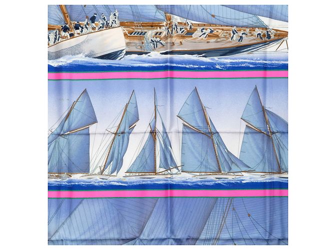 Hermès Foulard Hermes Carre 90 Rafales Rosa Blu Multicolore - vista 2